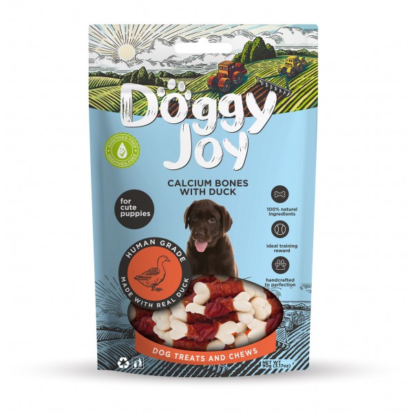 Doggy Joy - Natural Snack for Puppies - Calcium Bones with Duck - 90gr