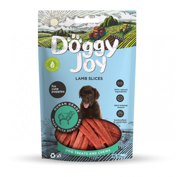 Doggy Joy - Snack Naturale per Cuccioli - Fettine agnello di fattoria - 90gr