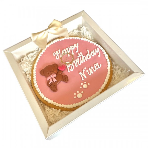 Dolci Impronte Torta Compleanno Personalizzabile Decorata a Mano - Rosa - 380 gr