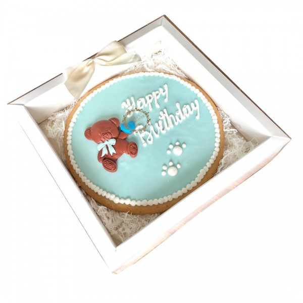 Dolci Impronte - Torta Happy Birthday Decorata a Mano -Azzurro -380 gr