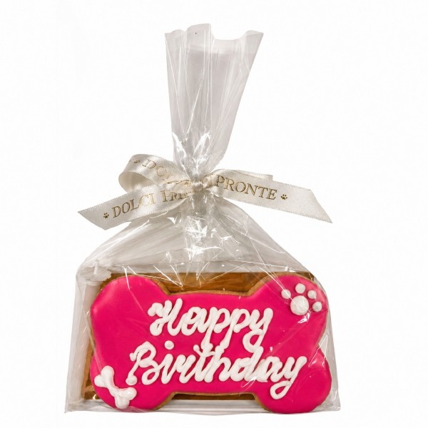 Dolci Impronte - Birthday Bone Fuchsia- 85g – Handmade Shortcrust Biscuit