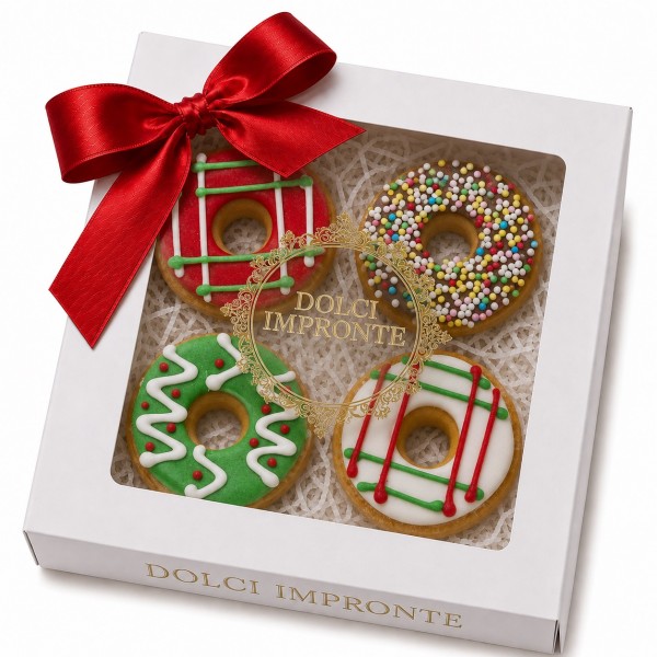 Dolci Impronte | Christmas Gift Box with 4 Mini Donuts 55 g.  Pack 2 pcs   S17