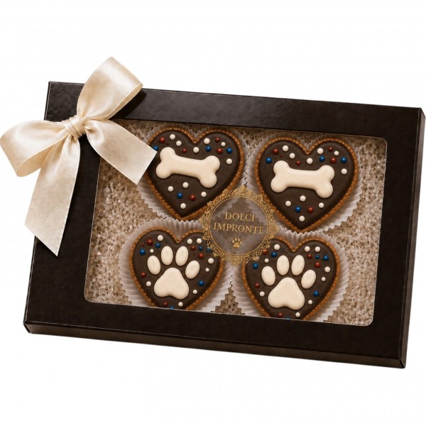 Dolci Impronte | Cofanetto Wengè 4 Cuoricini decorati 66g