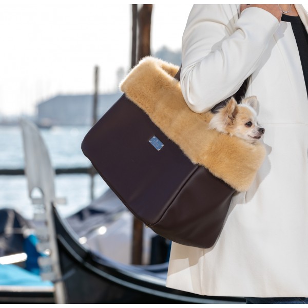 Nina Venezia® - Peggy -Trasportino Ecopelle Marrone - Bordo Miele